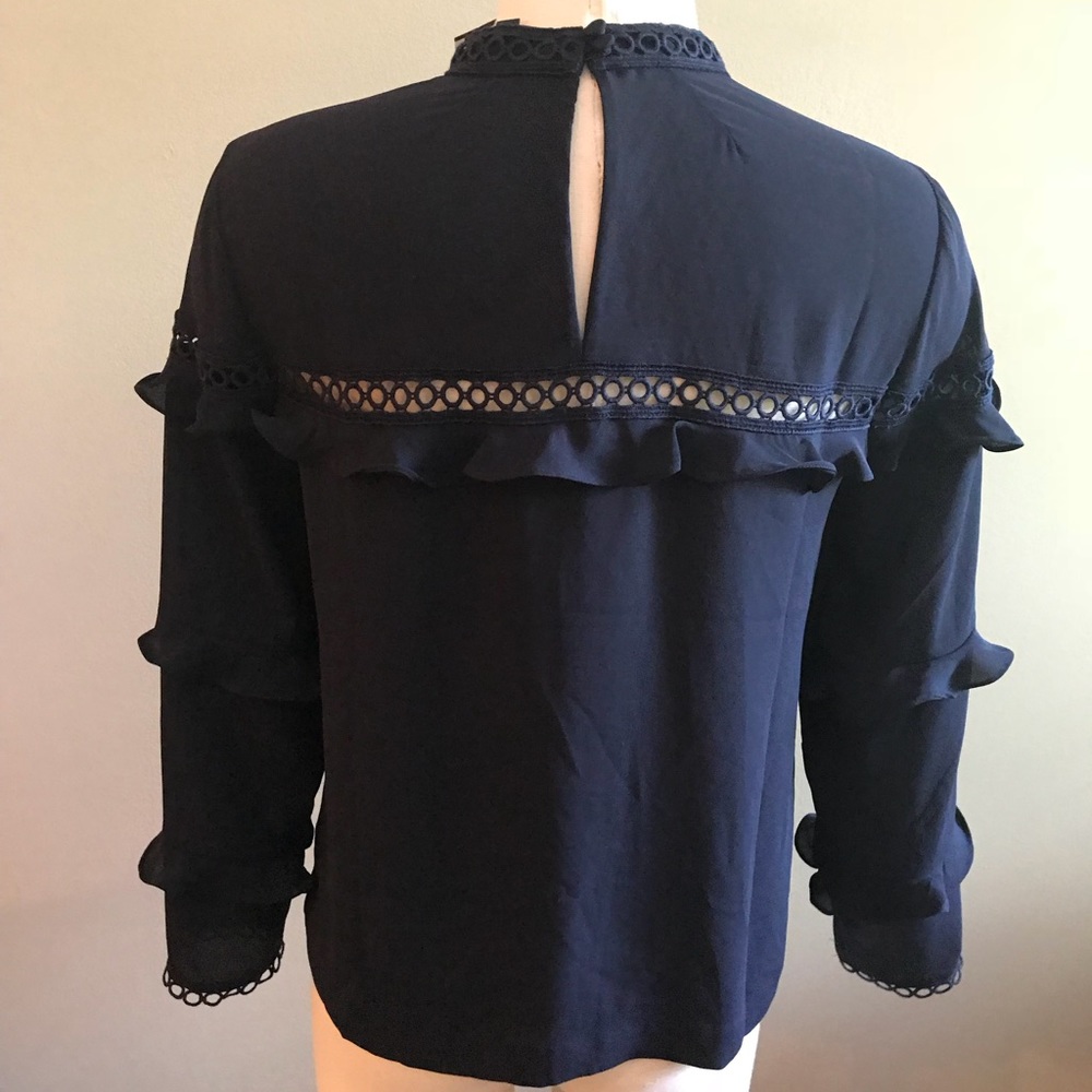 🎀J.CREW🎀 Navy Blue Crochet Ruffle Blouse - Picture 6 of 8